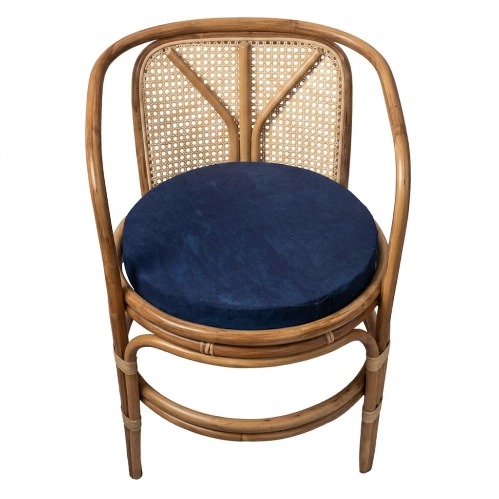 Cane Artisan Accent Chair With Navy-Cushioned 003