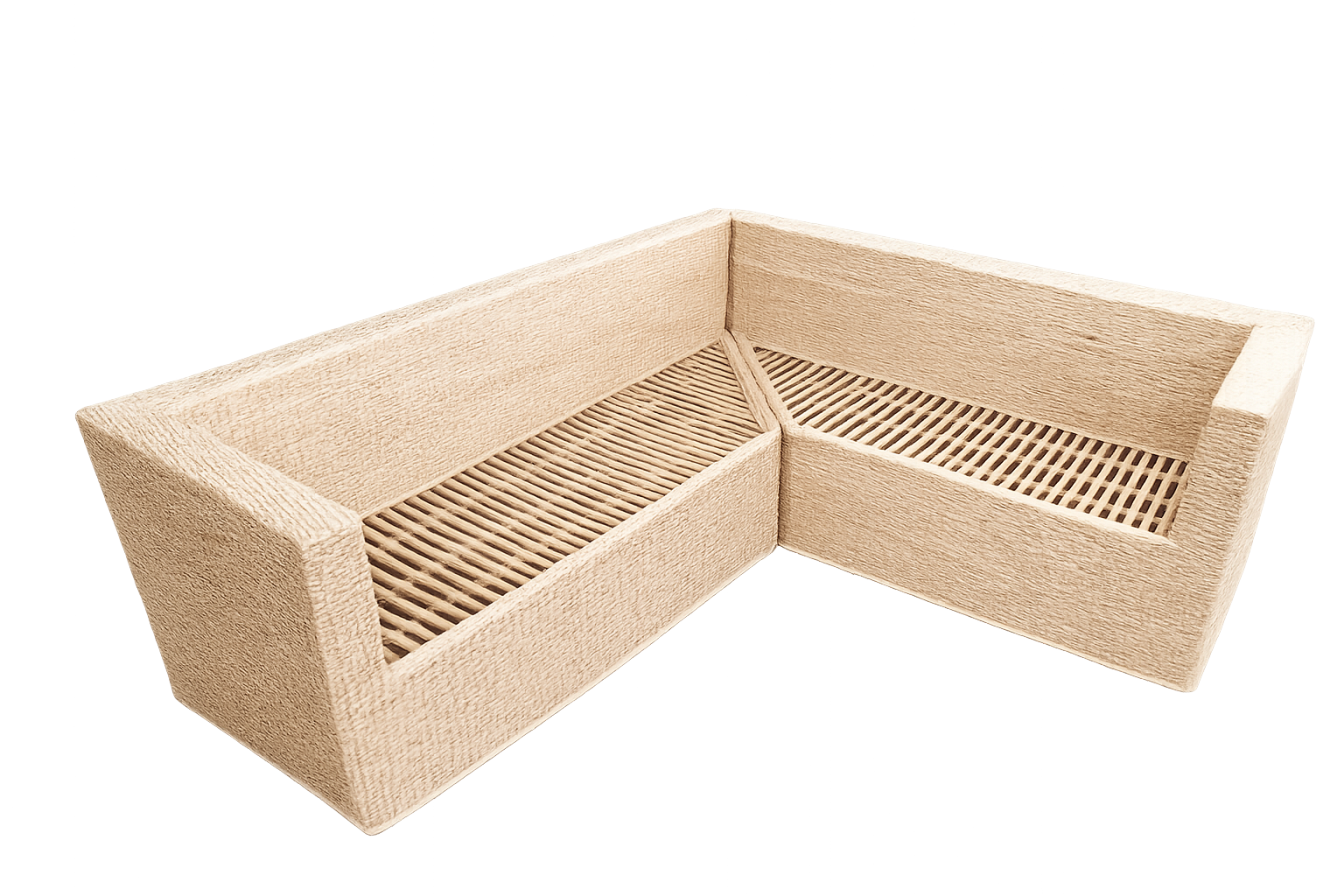 Cane L-Shape Sofa With Table