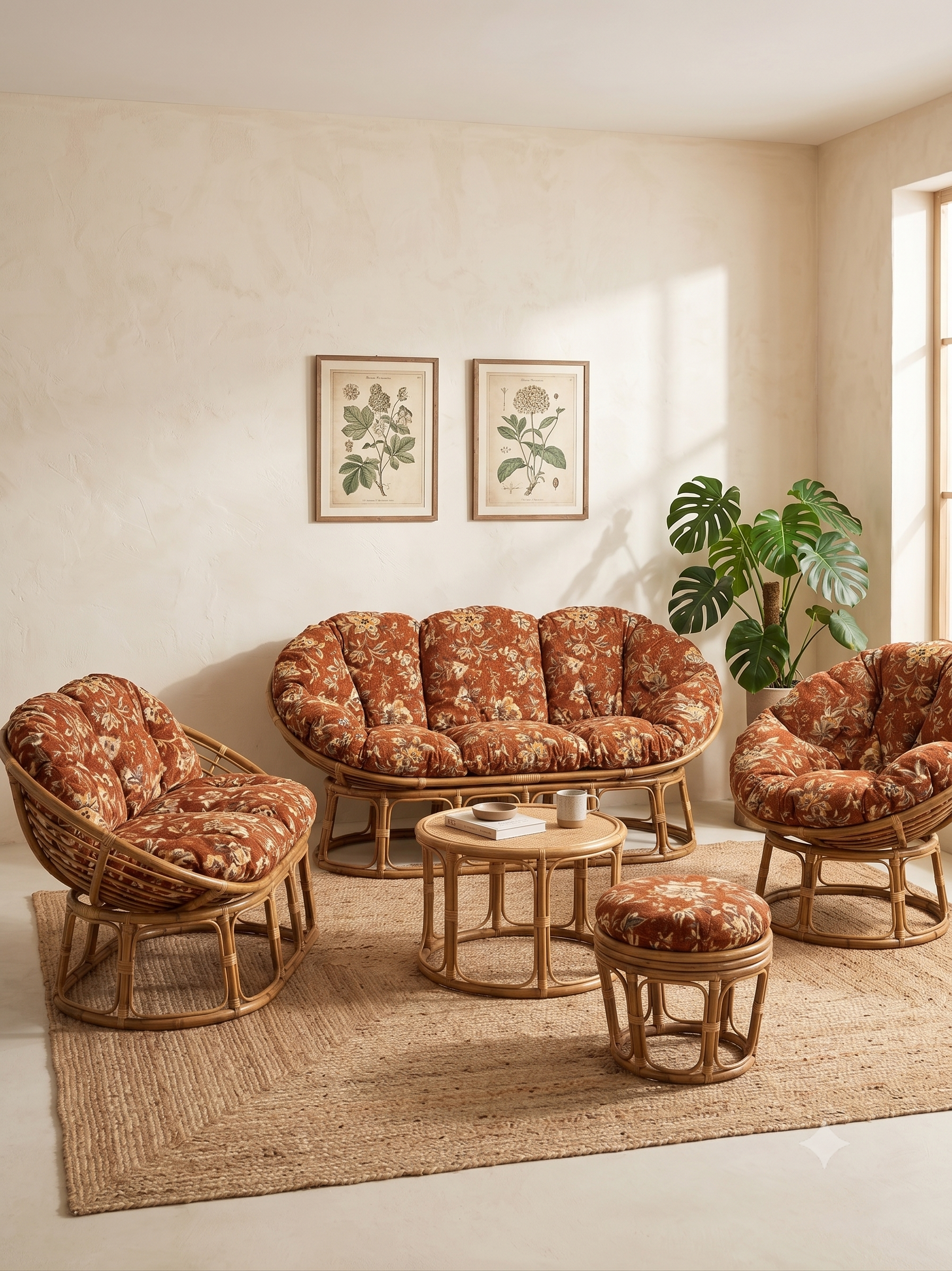Cane Mamasan & Papasan Sofa Set